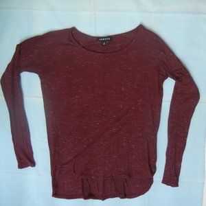 Trouve Womens XS Nordstroms Long Sleeve Blouse Crew Neck Maroon Hi Lo Top  * mod